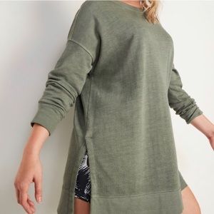 Tunic length French Terry sweatshirt relaxed fit Olive green